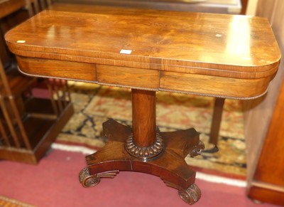 Lot 1282 - A William IV rosewood D-shaped fold-over baize-...