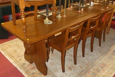 Lot 1286 - An oak long trestle end refectory table,...