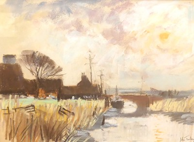 Lot 1045 - John Tookey (b.1947) - Canal scene, pastel,...
