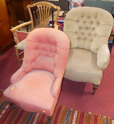 Lot 1321 - Two Victorian upholstered button back nursing...
