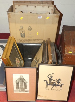 Lot 1080 - A box of assorted pictures and prints,...