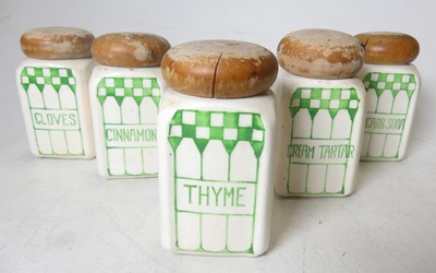 Lot 408 - A set of five pottery kitchen storage jars,...