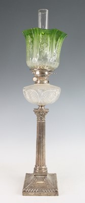Lot 2211 - An Edwardian silver Corinthian column oil lamp,...