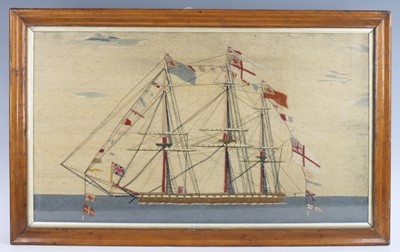 Lot 2420 - A 19th century sailor's woolwork, depicting a...