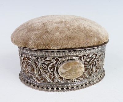 Lot 2106 - A Victorian silver cased pin cushion box, of...