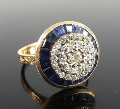 Lot 2333 - A yellow metal sapphire and diamond target...