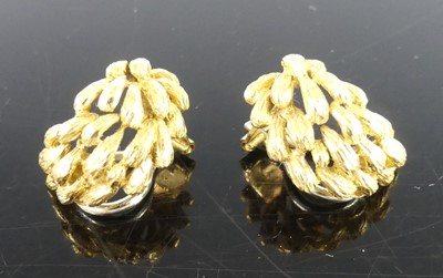 Lot 2276 - A pair of 18ct yellow gold textured half-hoop...