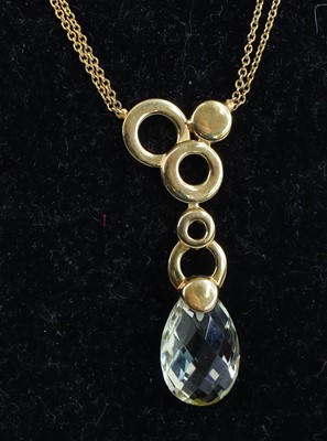 Lot 394 - A new 9ct yellow gold lime quartz pendant, 4cm,...
