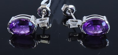 Lot 390 - A pair of new 9ct white gold amethyst and...