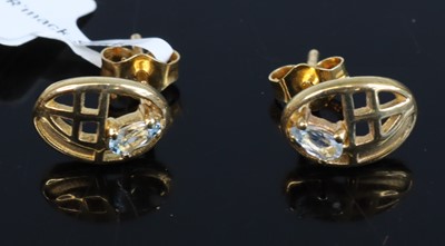 Lot 393 - A pair of new 9ct gold and blue topaz set oval...