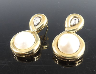 Lot 2248 - A pair of 9ct yellow and white gold, pearl and...