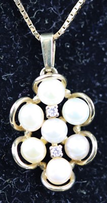 Lot 397 - A new 9ct gold diamond and cultured pearl...
