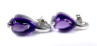 Lot 2684 - A pair of new 18ct white gold amethyst and...