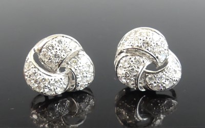 Lot 2273 - A pair of 18ct white gold diamond knot...