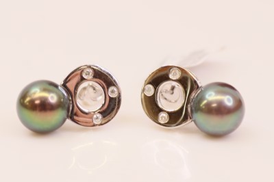 Lot 284 - A pair of new 9ct white gold, grey pearl and...