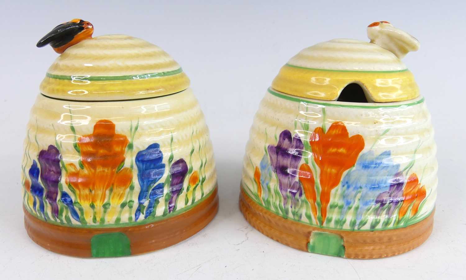 Lot 20 - Two 1930s Clarice Cliff Crocus pattern beehive...