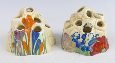 Lot 23 - Two 1930s Clarice Cliff pottery posy vases,...