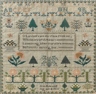 Lot 2414 - Ann Bidewell - A William IV needlework verse,...