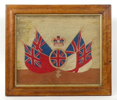 Lot 2415 - A Victorian sailor's woolwork depicting four...