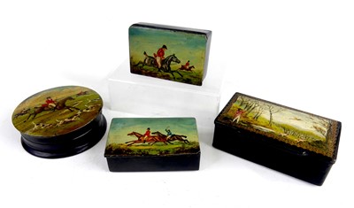 Lot 2392 - A Victorian papier-mâché snuff-box, the hinged...