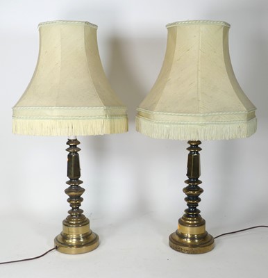 Lot 84 - A pair of brass table lamps, of knopped...