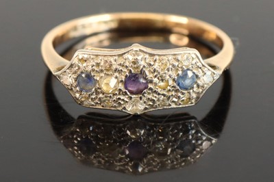 Lot 300 - An Art Deco 9ct gold and platinum, sapphire...