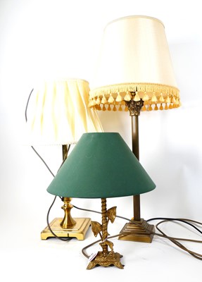 Lot 10 - A group of three table lamps, to include brass...