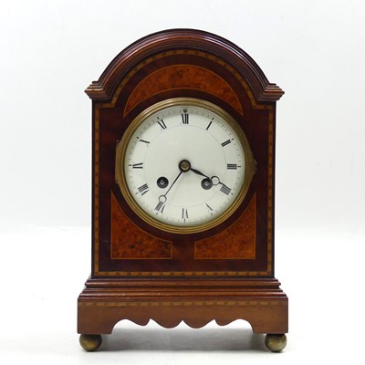 Lot 24 - An Edwardian mahogany dome top mantel clock,...