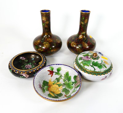 Lot 35 - A pair of Japanese cloisonne enamel vases,...