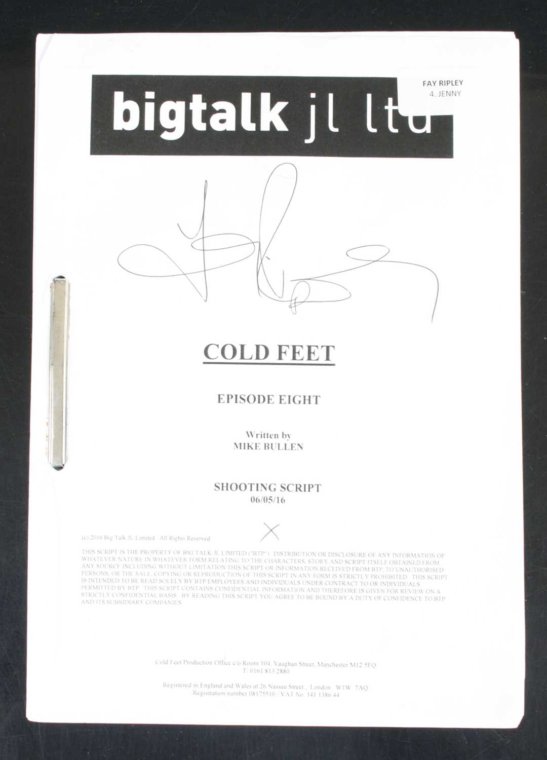 Lot 58 - Cold Feet, a Bigtalk jl ltd shooting script...