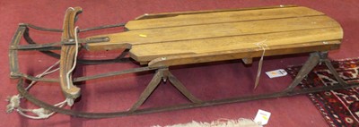 Lot 1175 - An oak and iron vintage sled