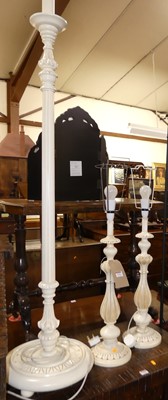 Lot 1256 - A white painted fluted standard lamp, together...