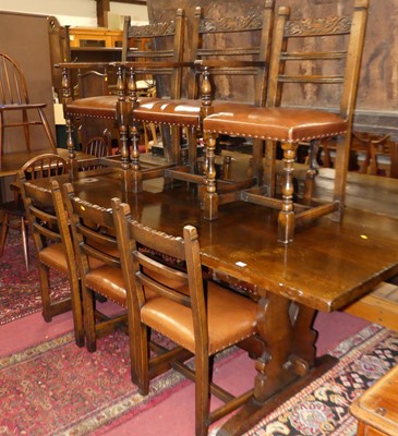 Lot 1274 - A contemporary joined oak refectory table,...