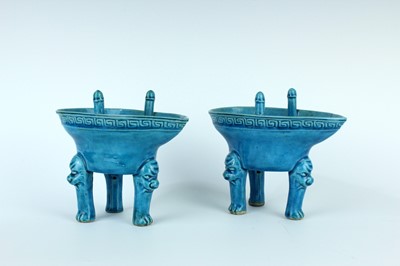 Lot 77 - A pair of Chinese turquoise-glazed ritual wine...