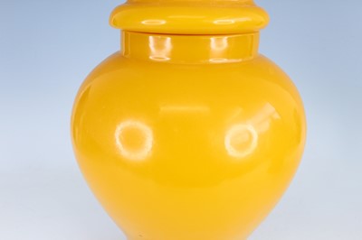 Lot 92 - A pair of Chinese yellow Peking glass jars...