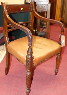 Lot 1291 - A Regency mahogany bar back single elbow chair,...