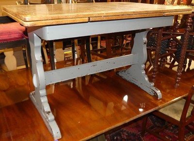 Lot 1292 - An oak and part painted draw-leaf dining table,...