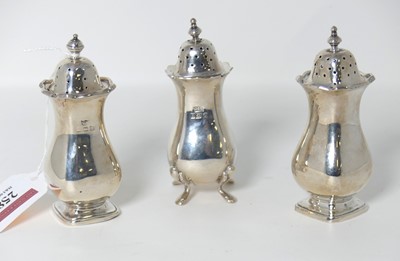 Lot 258 - A silver matched three-piece cruet set,...