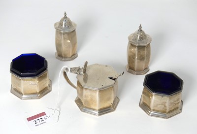 Lot 272 - A George V silver five-piece cruet set of...