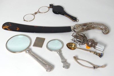 Lot 288 - A silver handled magnifying glass; together...