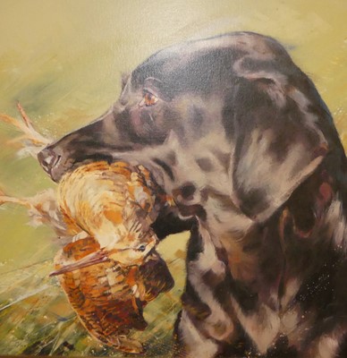 Lot 1006 - Debbie Boone - Black Labrador with Woodcock,...