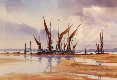 Lot 1011 - Thomas Moore - Barges at Suffolk, watercolour,...