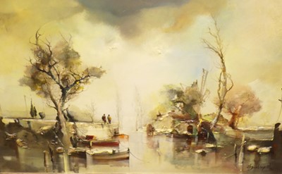 Lot 1085 - A late 20th century far eastern oil on canvas...