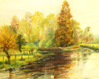Lot 1024 - Clarissa Russell - River landscape, oil on...