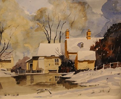 Lot 1041 - Aubrey Posner? - Winter scene, watercolour,...