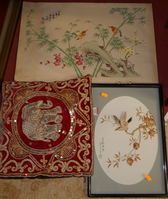 Lot 1054 - Indian silk embroidered cushion, modern...