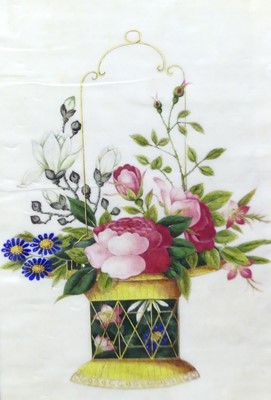 Lot 1071 - A set of three Chinese watercolours on rice...