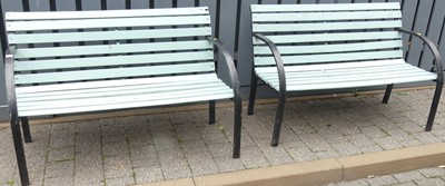 Lot 1399 - A pair of black painted metal framed and...