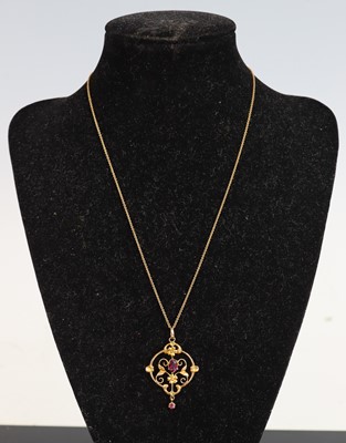 Lot 333 - An Edwardian yellow metal garnet set openwork...