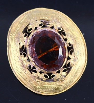 Lot 340 - A Victorian yellow metal and orange quartz set...